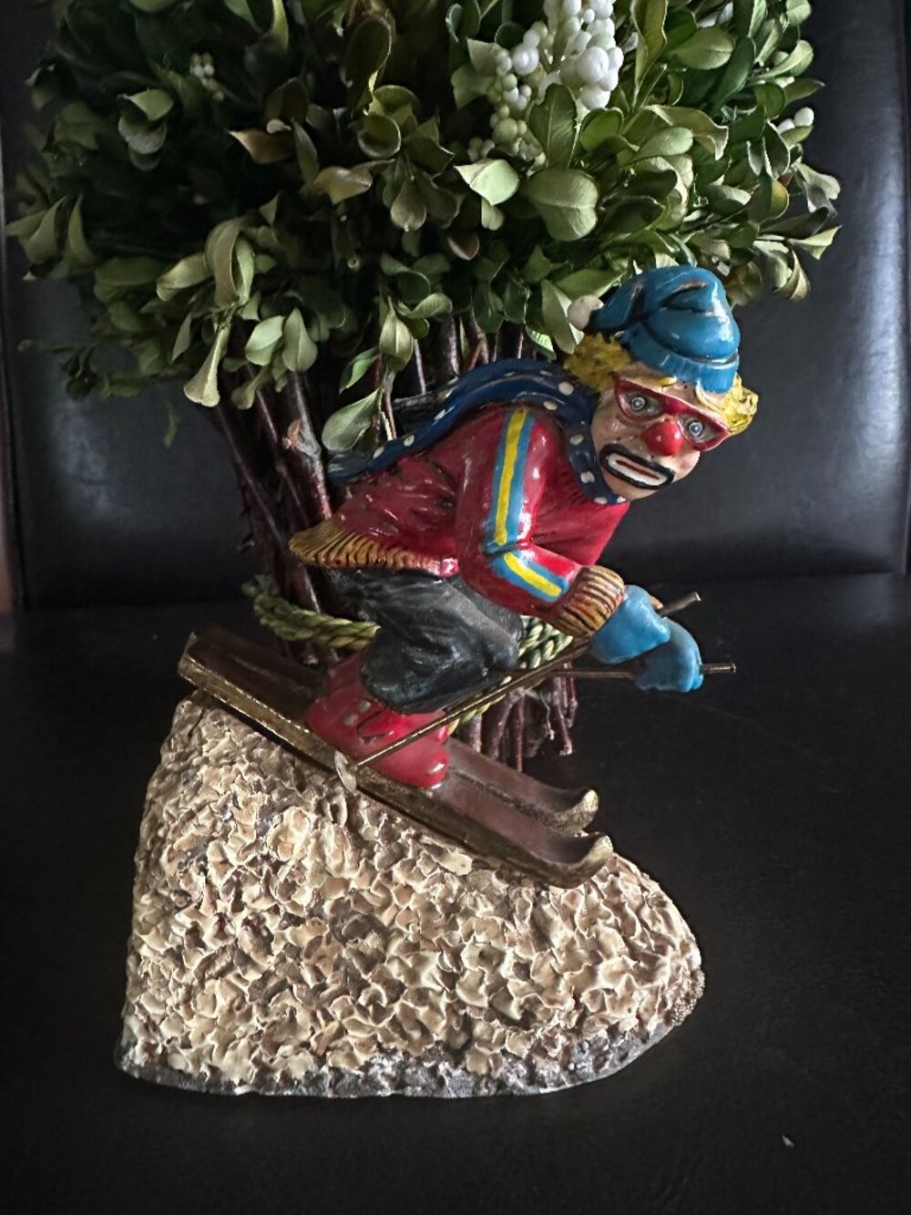 1980s Ron Lee Clown Skier Figurine-Jacque Downhill Racer- 24K Gold Plated Ski's
